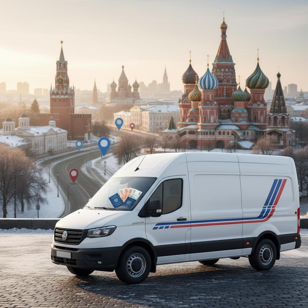 Rusya’da kurye ve şoför olarak çalışan bir kişinin motosiklet üzerinde teslimat yapması