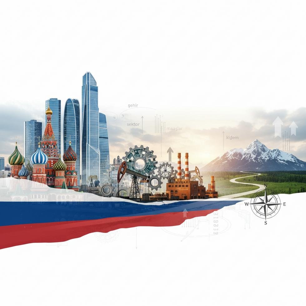 Rusya'da mühendislik maaşlarını gösteren tablo ve sektör simgeleri