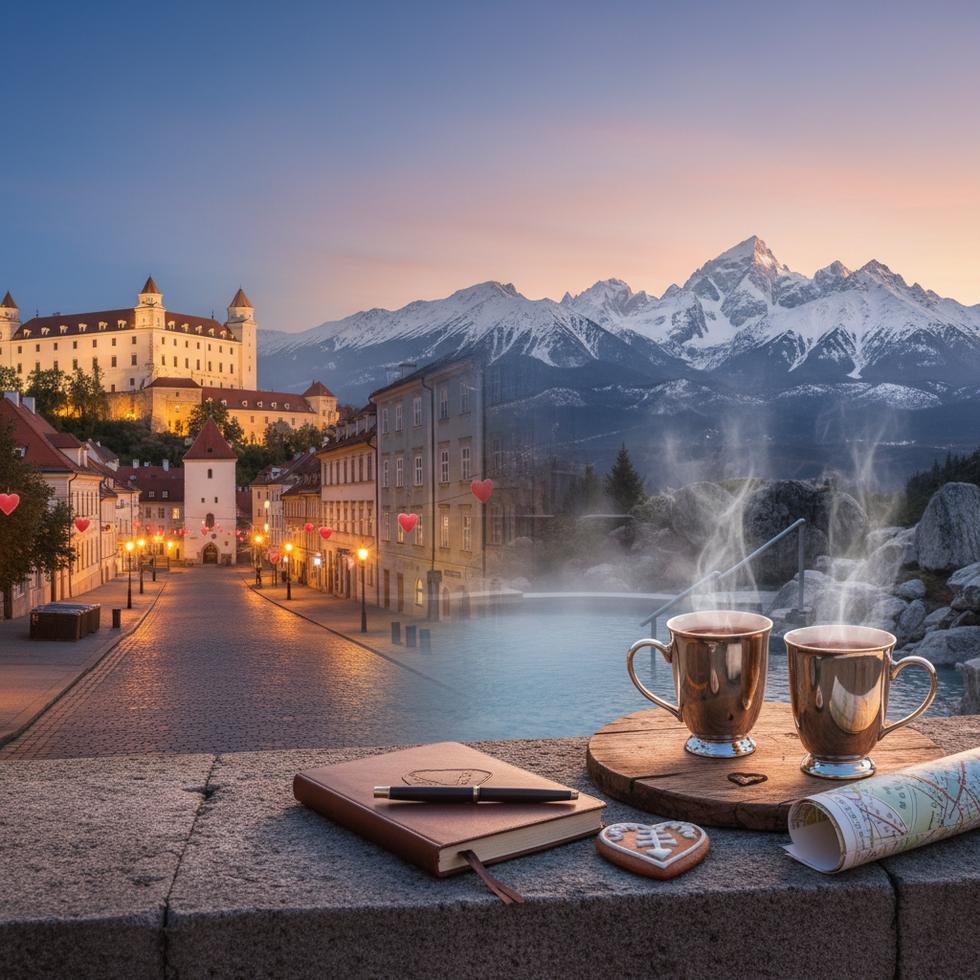 Karlar altındaki Bratislava Kalesi ve Tuna kıyısı