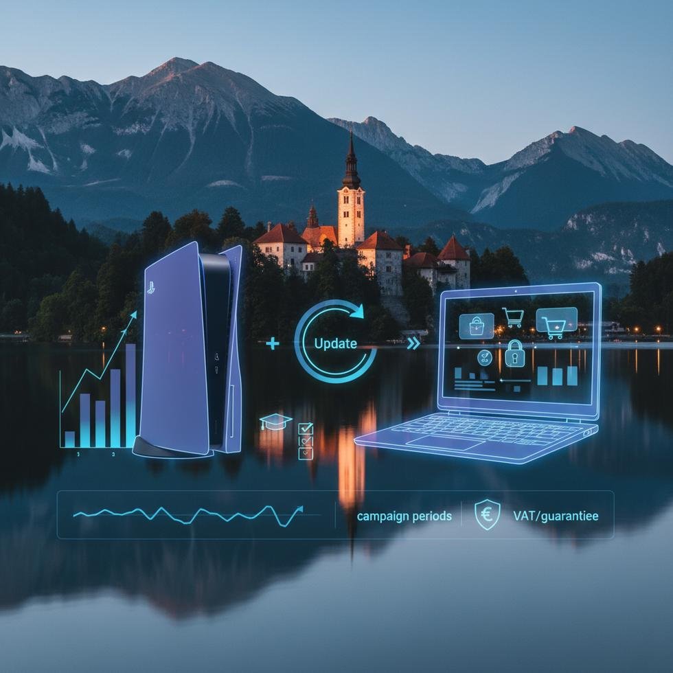 Slovenya'da PS5 ve oyuncu laptopu fiyatları hakkında bilgi veren bir rehber ekran görüntüsü