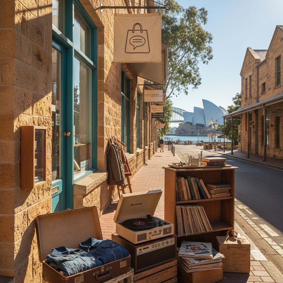 Sydney'deki ikinci el mağazaların önünde alışveriş yapan insanlar