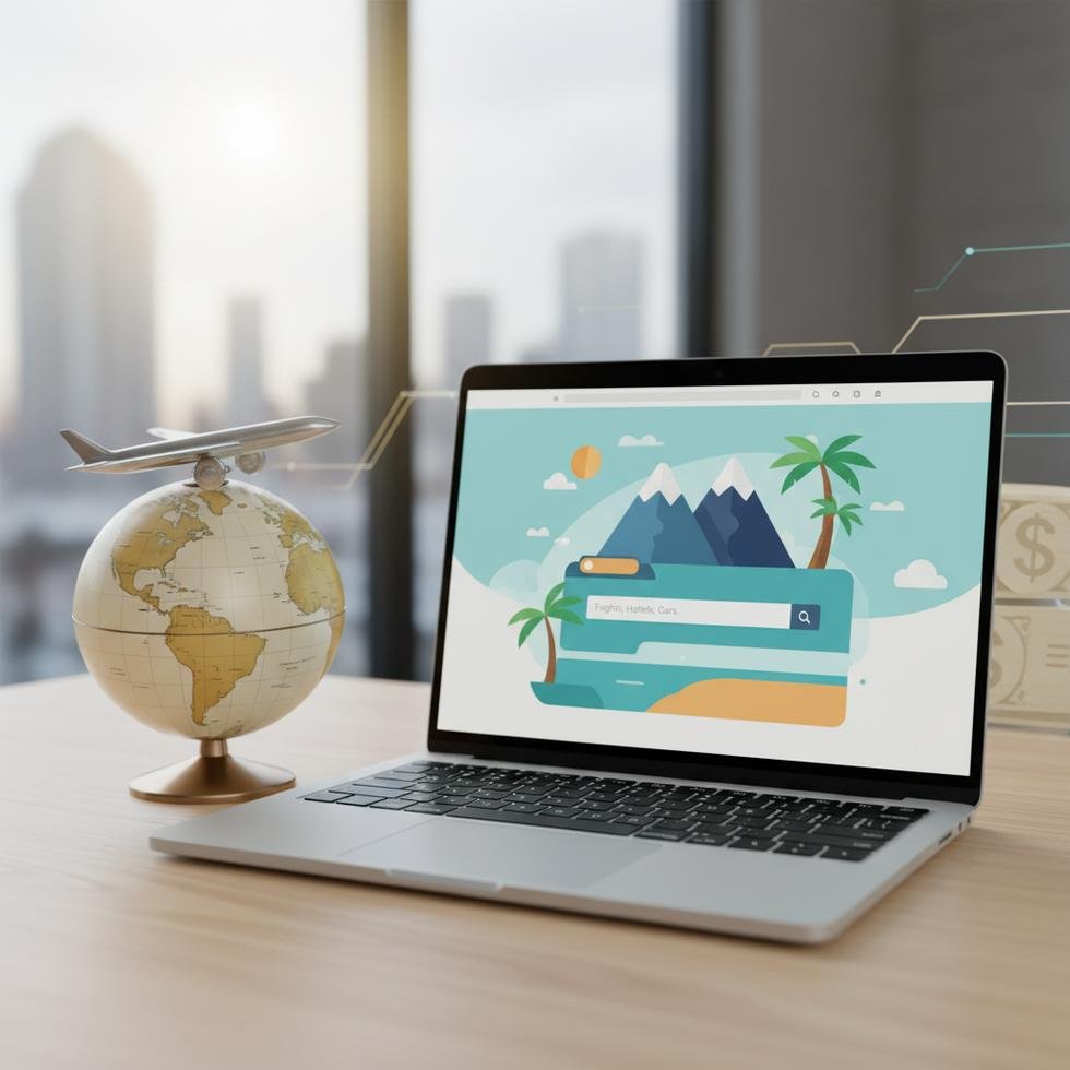 Dizüstü bilgisayarda açık olan çevrim içi seyahat rezervasyon sitesi