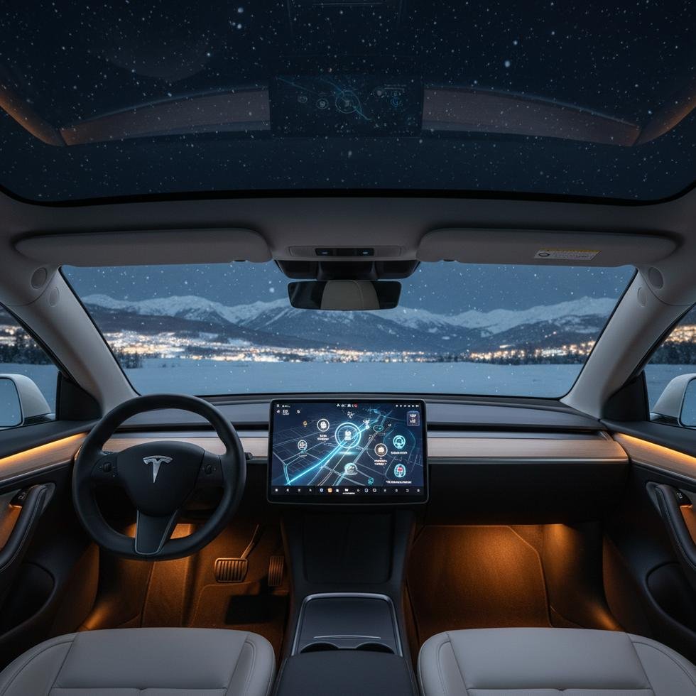 Tesla otomobilin modern iç tasarımı, ekran güncellemesiyle birlikte