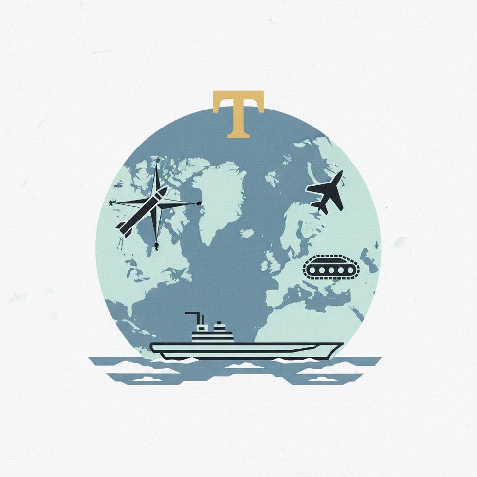 Askeri simgeler ve Grönland haritası ile Trump'ın portresi, Arktik bölgesinde uluslararası kriz gösterimi