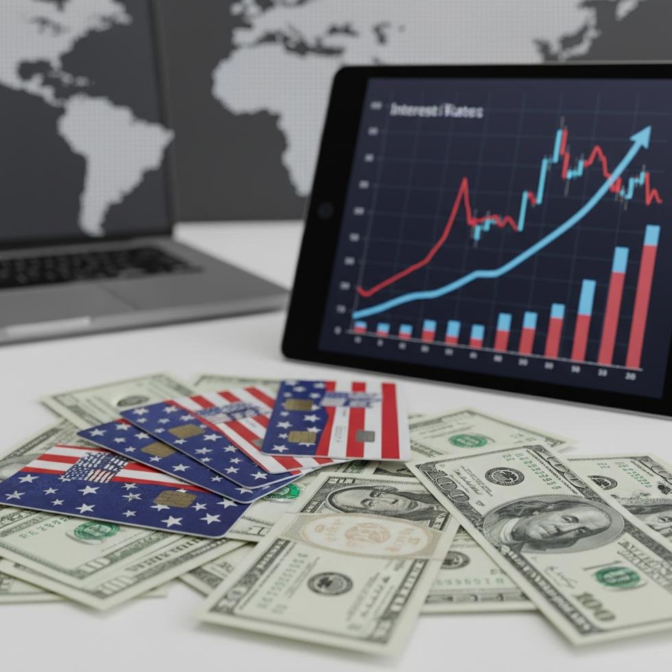 ABD kredi kartları ve faiz oranları grafiklerinin bir arada gösterildiği tablo