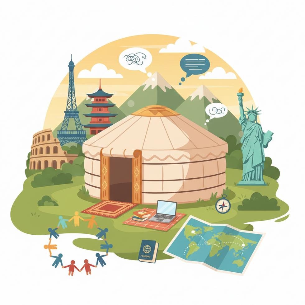 Yurt dışında bir parkta dil değişimi sohbeti yapan insanlar