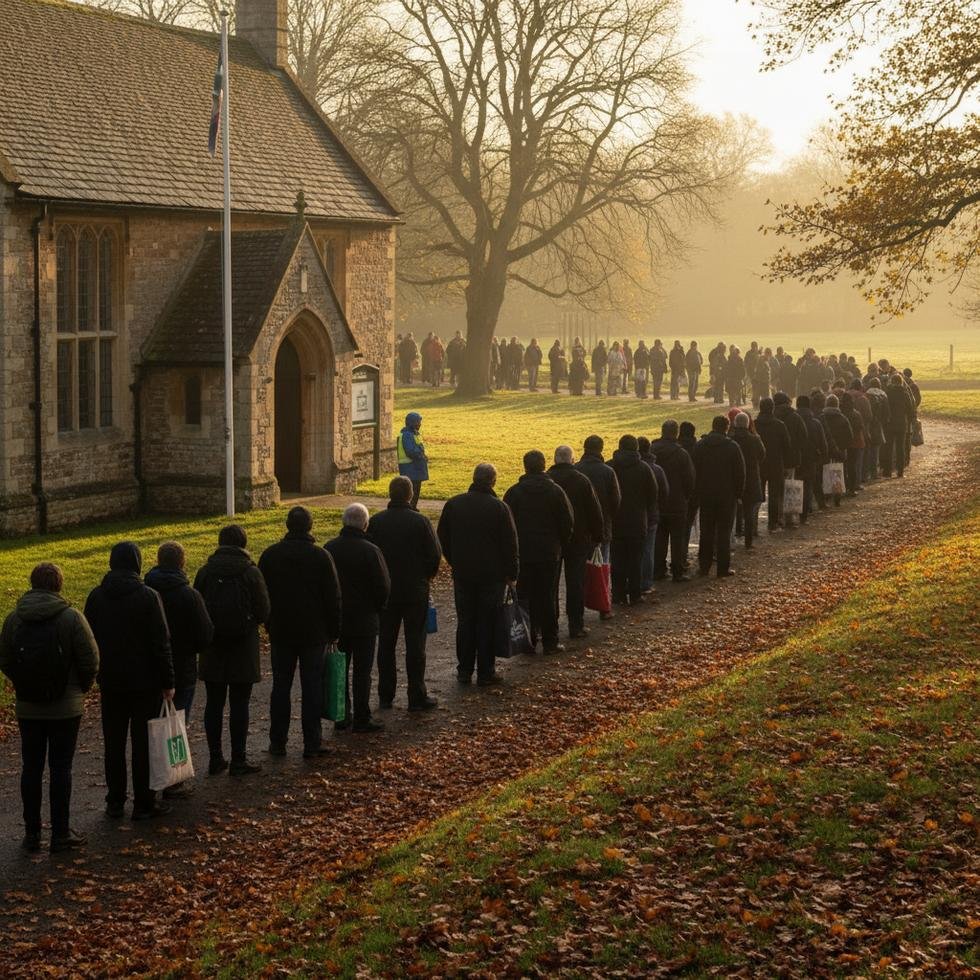 UK voters in line at polling station during local elections
