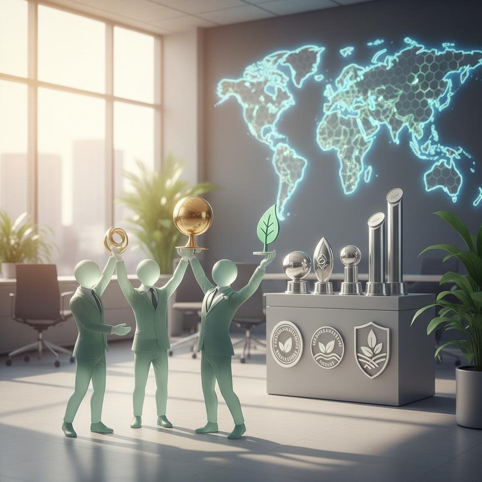 Ulker'in sürdürülebilirlik ödül törenindeki kutlama anı ve uluslararası başarı sembolleri.