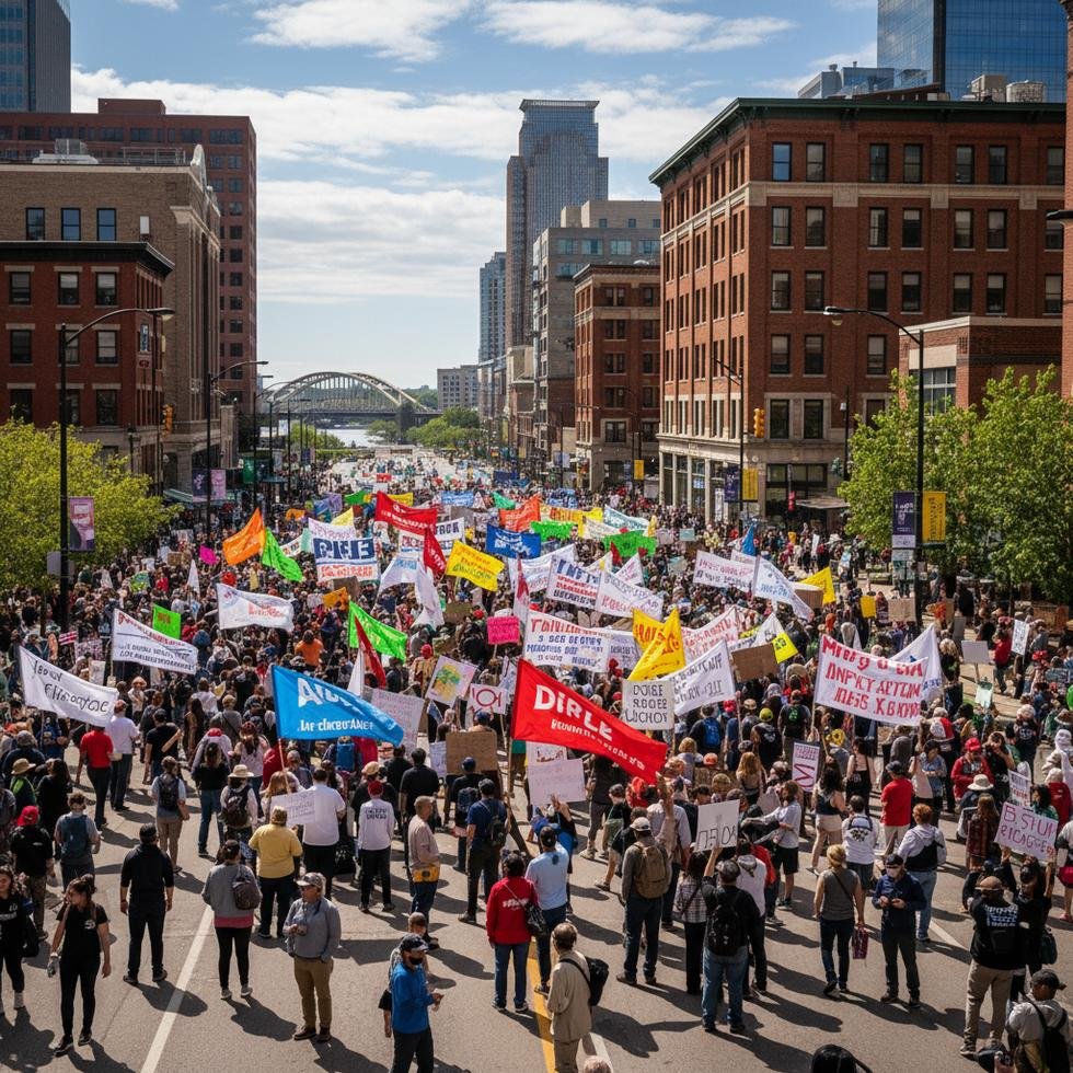 Minneapolis'te göçmen hakları için yapılan protesto