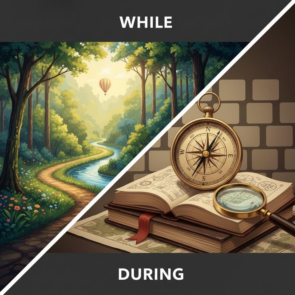 While ve During farkını açıklayan İngilizce dil bilgisi tablosu