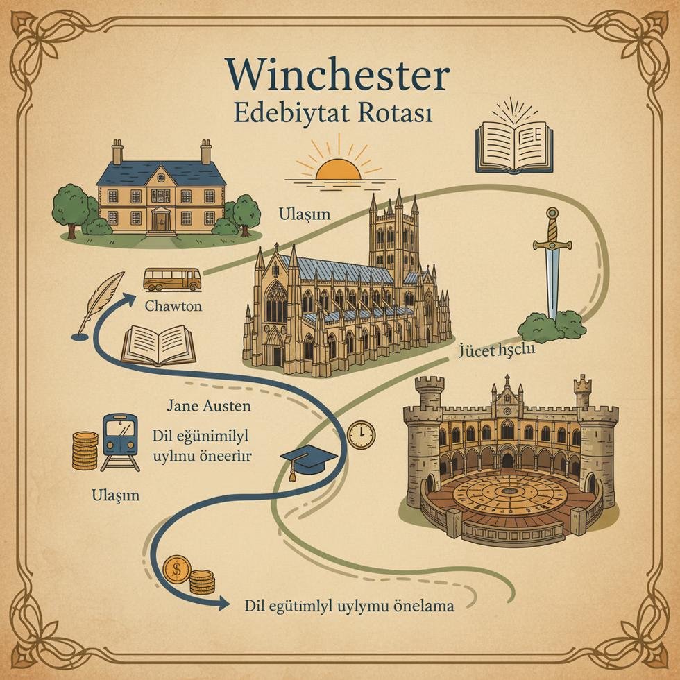 Winchester'daki katedral ve Jane Austen'in mezarının yer aldığı alan