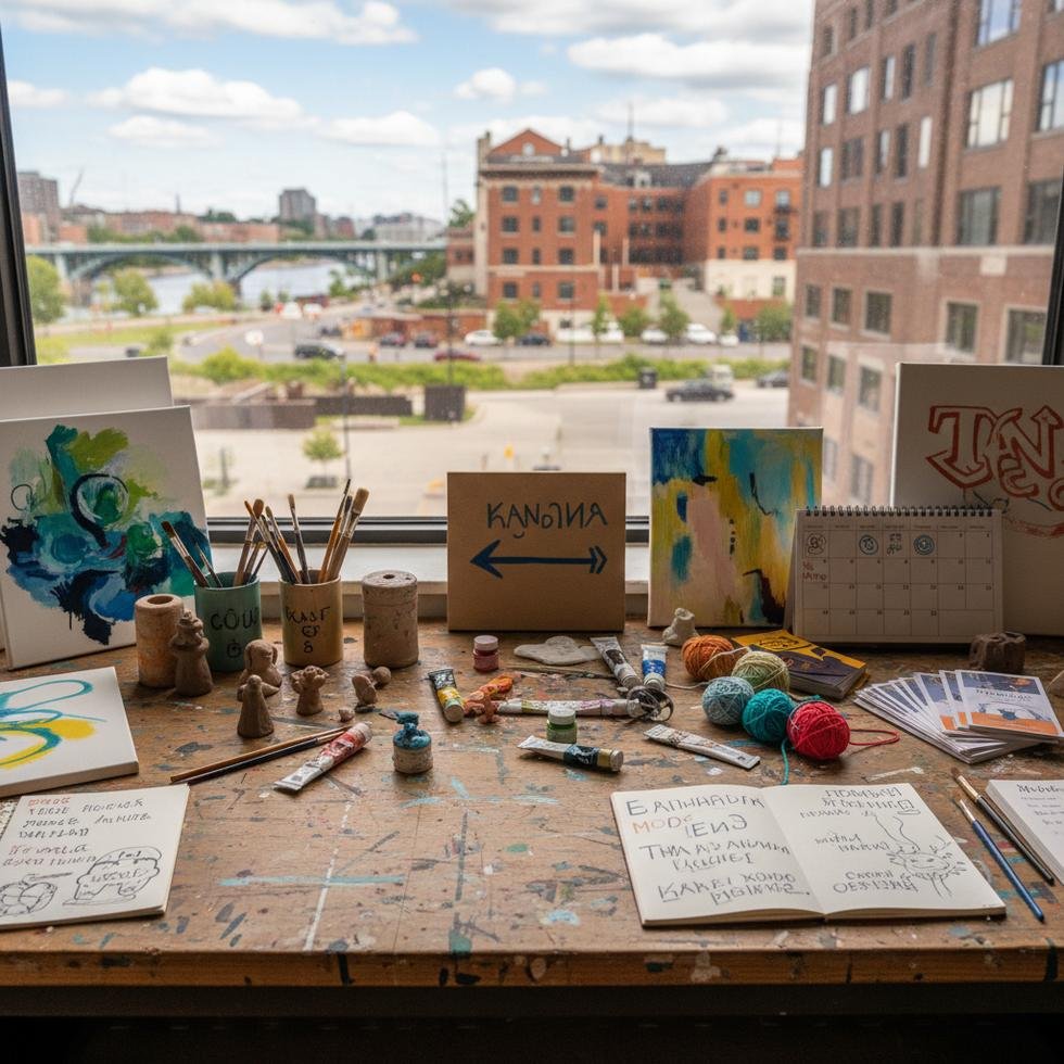 Winnipeg'de sanat atölyesine katılan insanlar