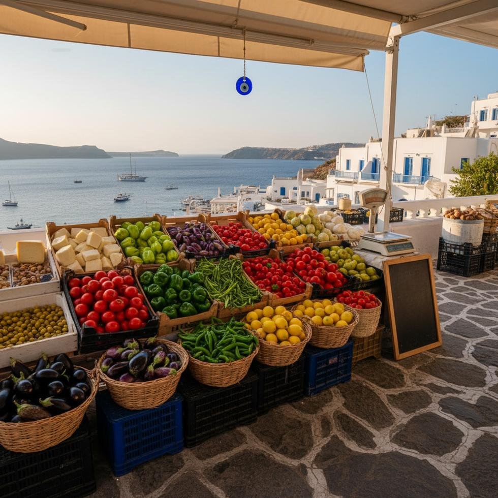 Yunanistan'da market sepeti ve fiyat etiketleri