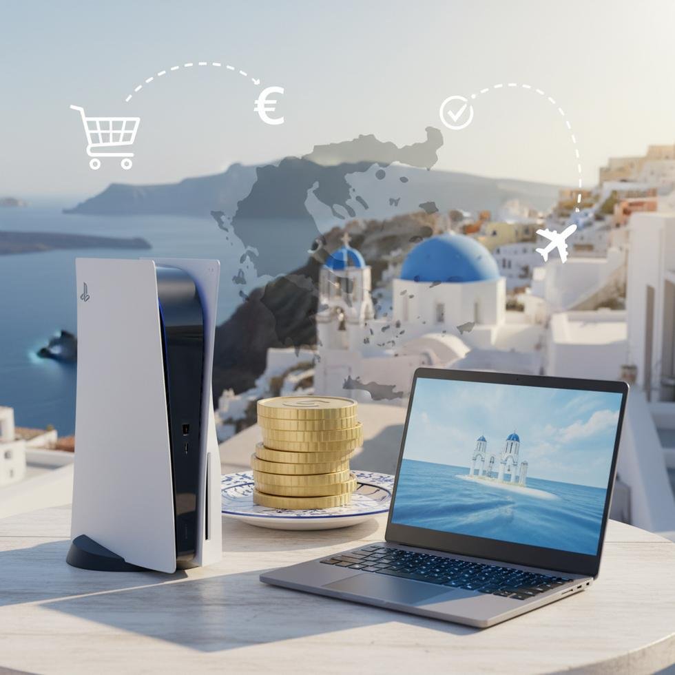 Yunanistan'da PS5 ve gaming laptop fiyat etiketi vitrin görüntüsü