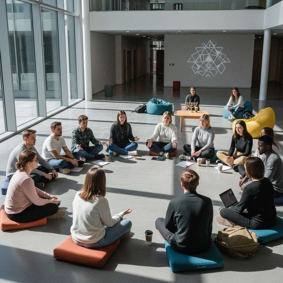 Bir Avrupa üniversitesinde ruhani topluluk etkinliğine katılan gençler