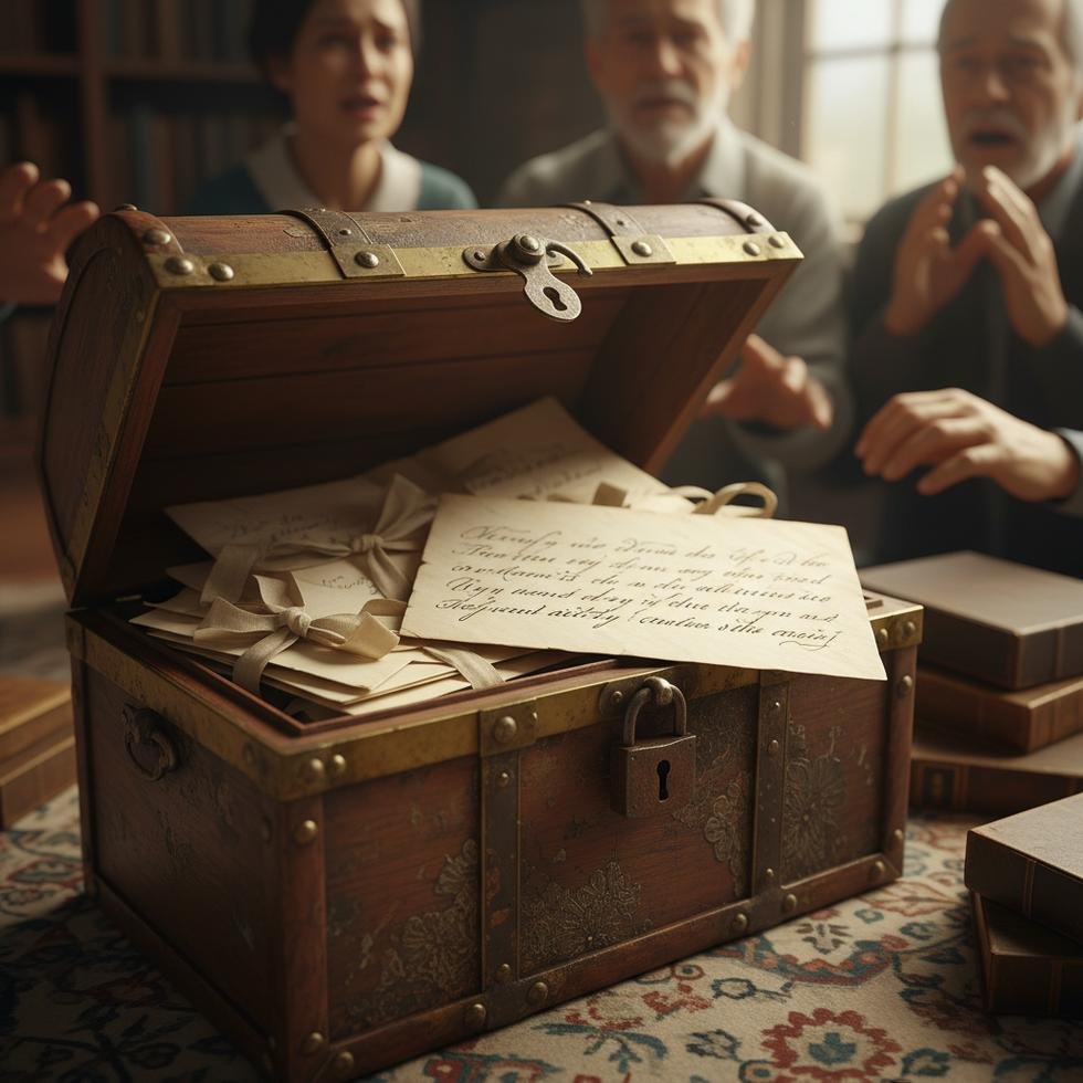 Zaman kapsülünden çıkan el yazısı mektubu inceleyen kişiler
