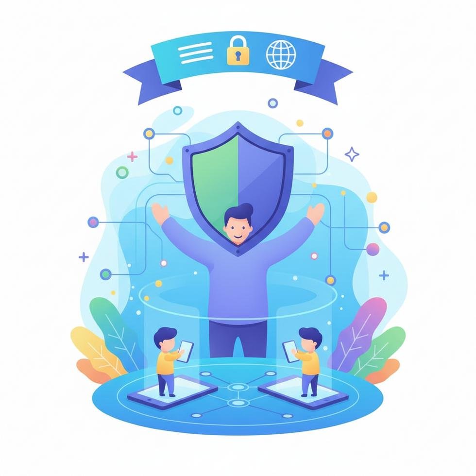 Children with a tablet protected by parental digital controls