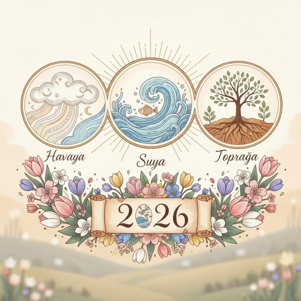 Bahar çiçekleri ve cemre düşmesi sembolleri.