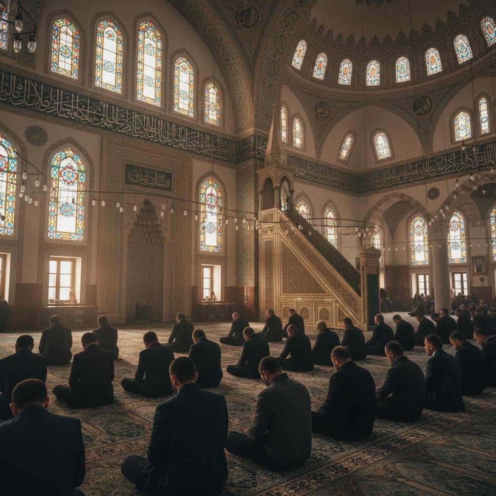 Camide cumartesi hutbesini dinleyen cemaat