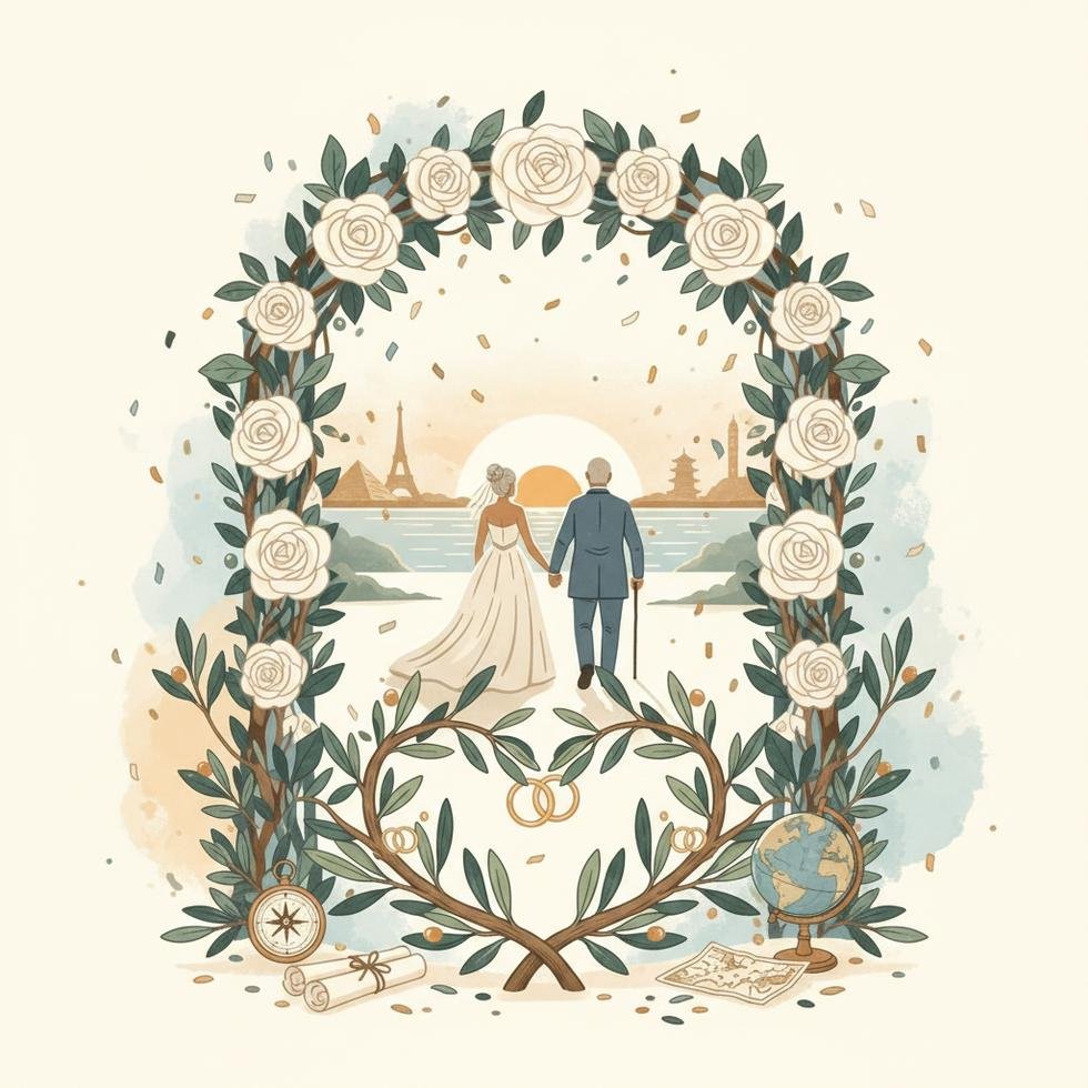 Yaşlı bir çiftin düğün fotoğrafı