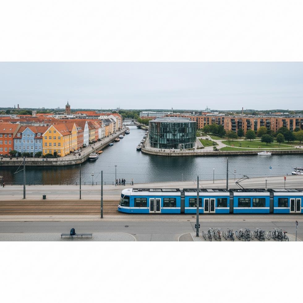 Aarhus şehrinden panoramik görüntü ve şehir hayatı