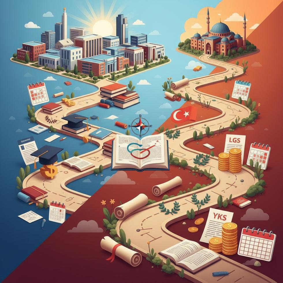 ABD ve Türkiye’de üniversiteye giriş süreçlerini gösteren grafik ve tablo