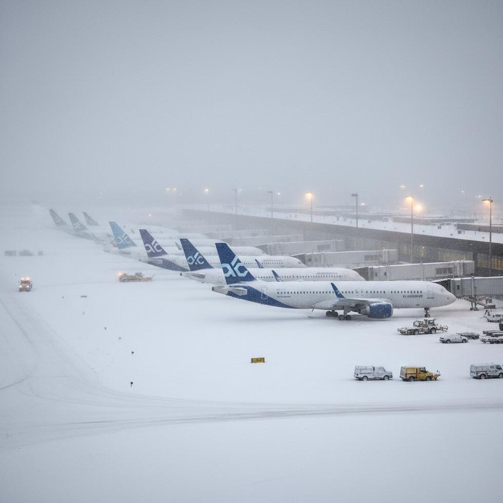 Kar yağışı nedeniyle aksamış havaalanı uçuşları