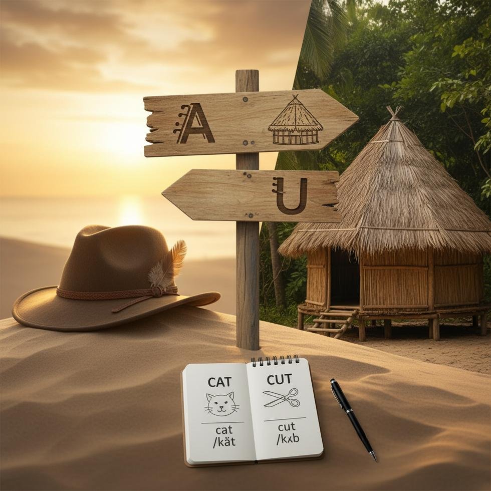 Hat ve Hut kelimelerinin telaffuz farklarını gösteren İngilizce ses eğitimi