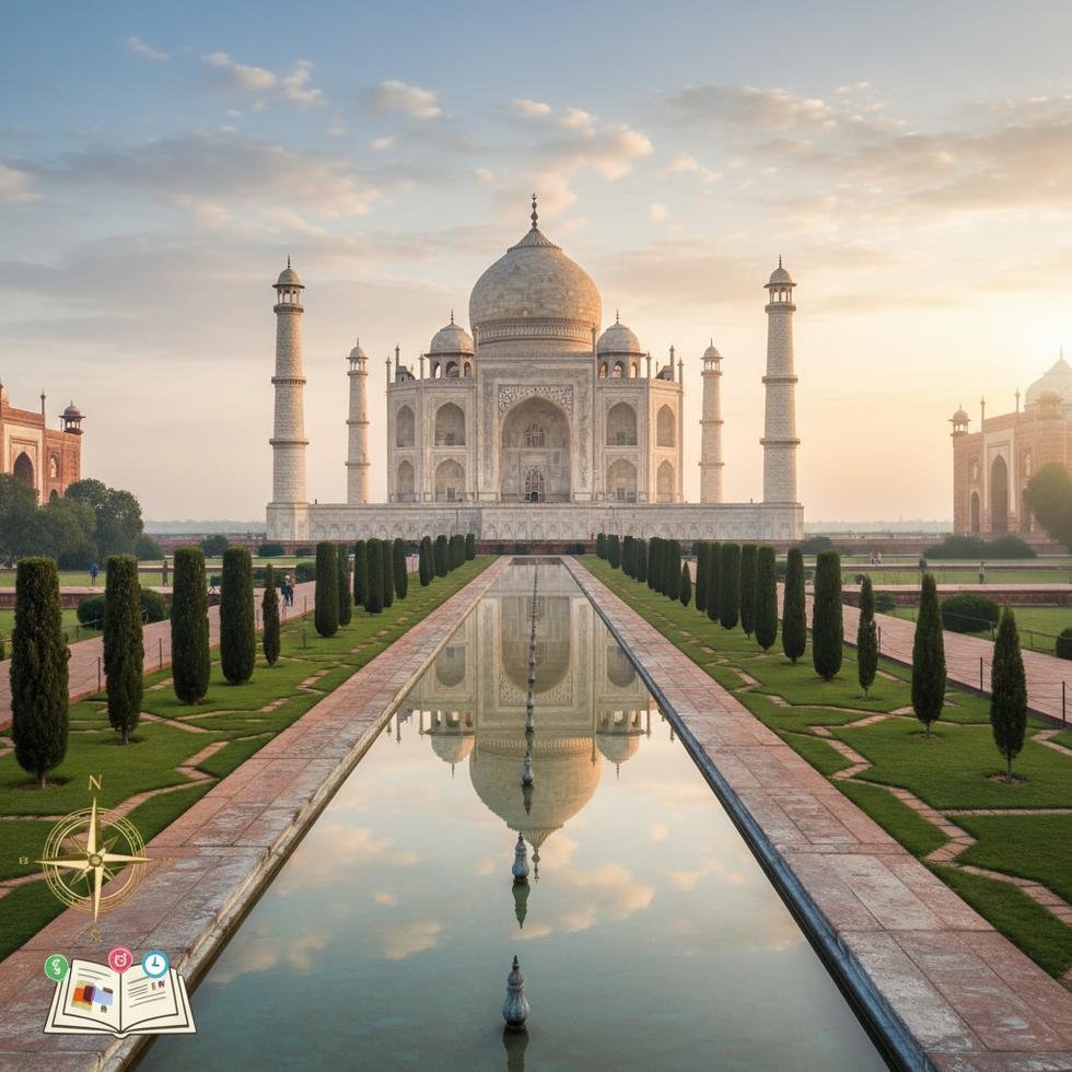 Agra şehrinde Tac Mahal ve çevresi