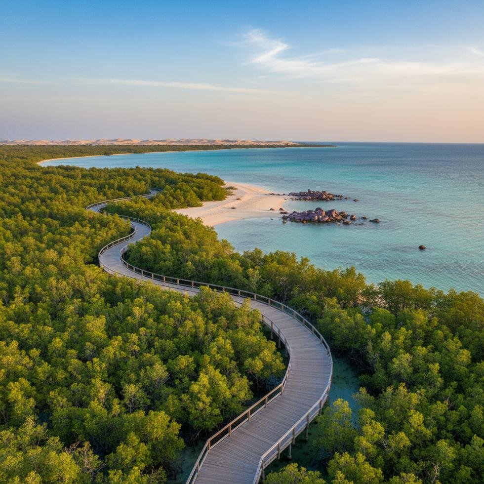 Al Hor sahil şeridi ve mangrov ormanları manzarası