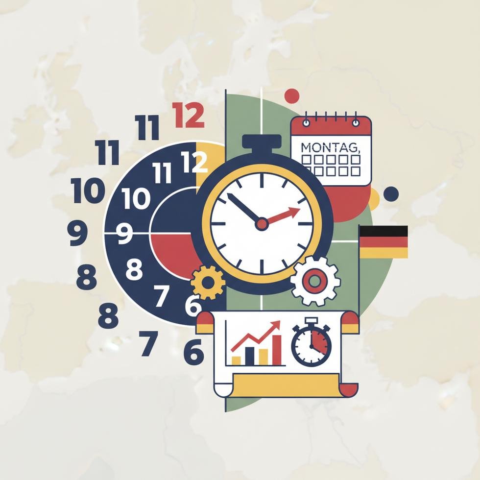 Almanca sayılar, saat ve tarih kalıplarını içeren tablo ve örnekler