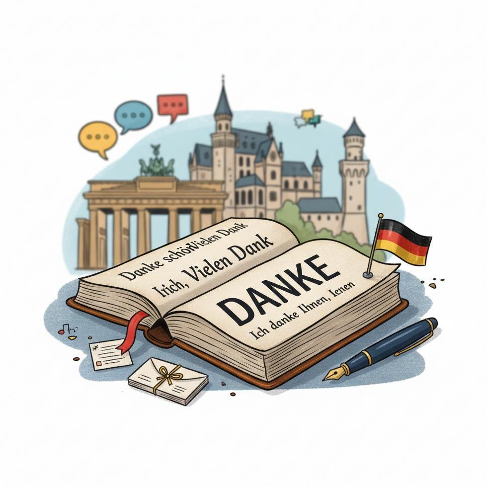 Almanca'da teşekkür için çeşitli ifadelerin yer aldığı tablo