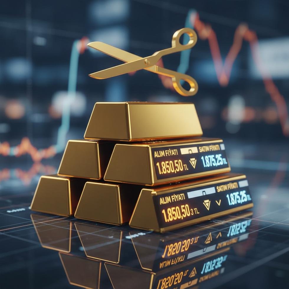 Gold bars with buying and selling price tags indicating price difference