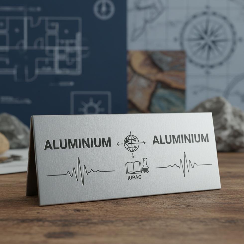 Aluminum ve aluminium yazım ve telaffuz farklarını gösteren eğitim görseli