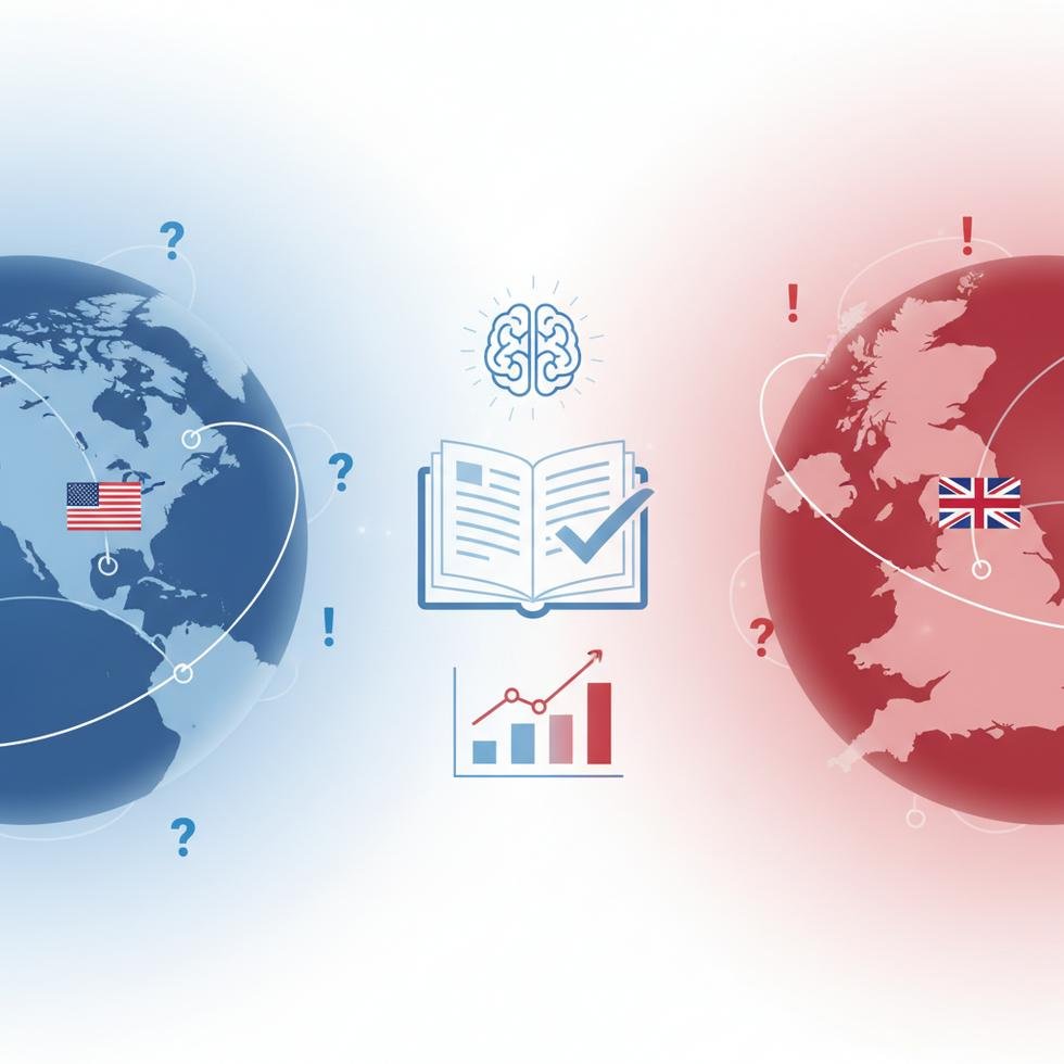 Amerikan ve Britanya İngilizcesi edat farklarının anlatıldığı eğitim görseli