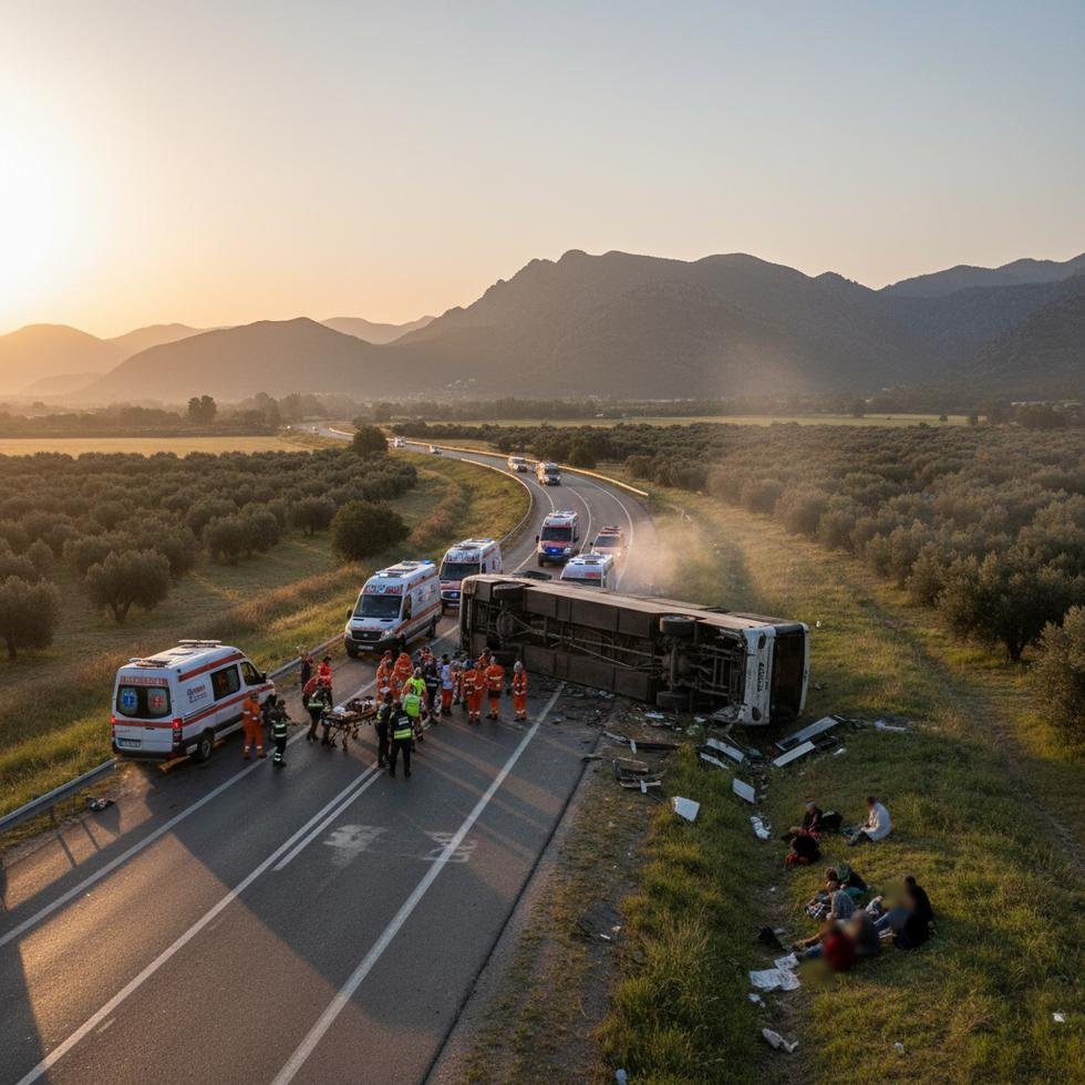 Antalya Kuzey Çevreyolu'nda devrilen yolcu otobüsünde kurtarma çalışmaları