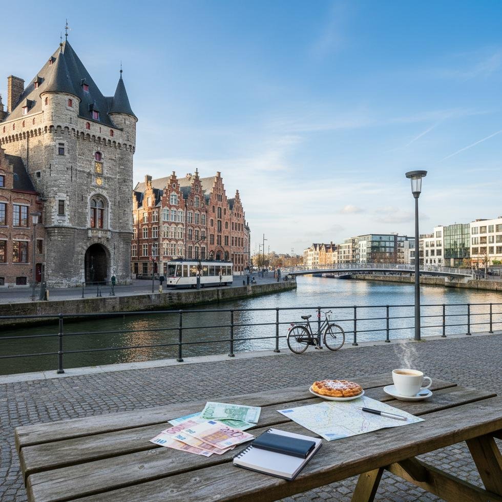 Anvers şehrinden panoramik bir görünüm ve tarihi yapıların bir arada olduğu manzara