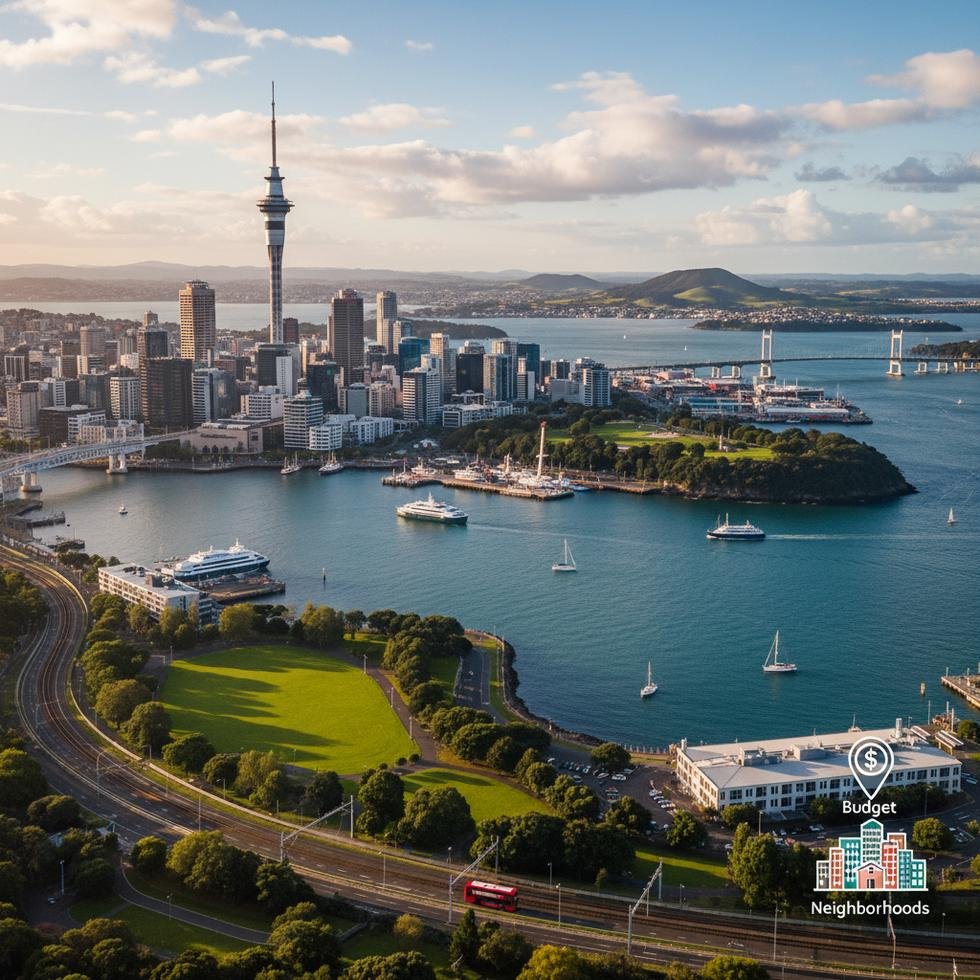 Auckland şehir görüntüsü ve liman manzarası