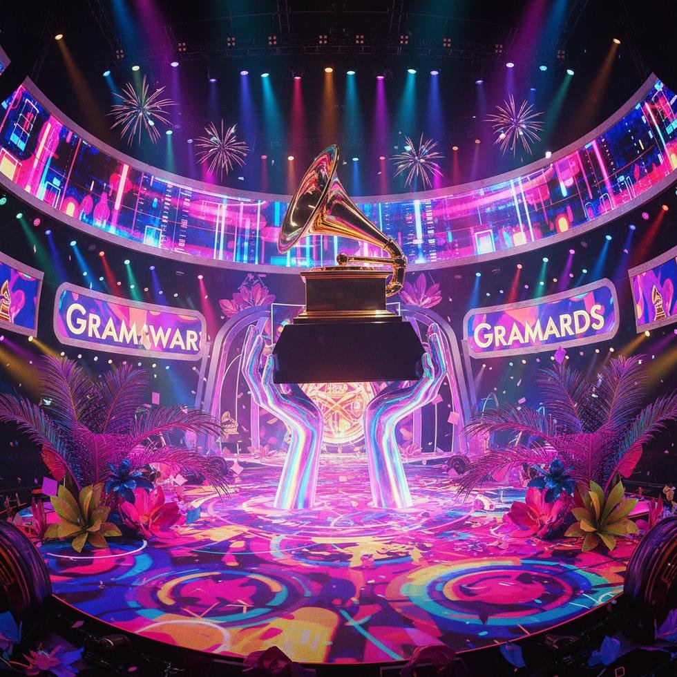 Bad Bunny Grammy ödülünü alırken sahnede