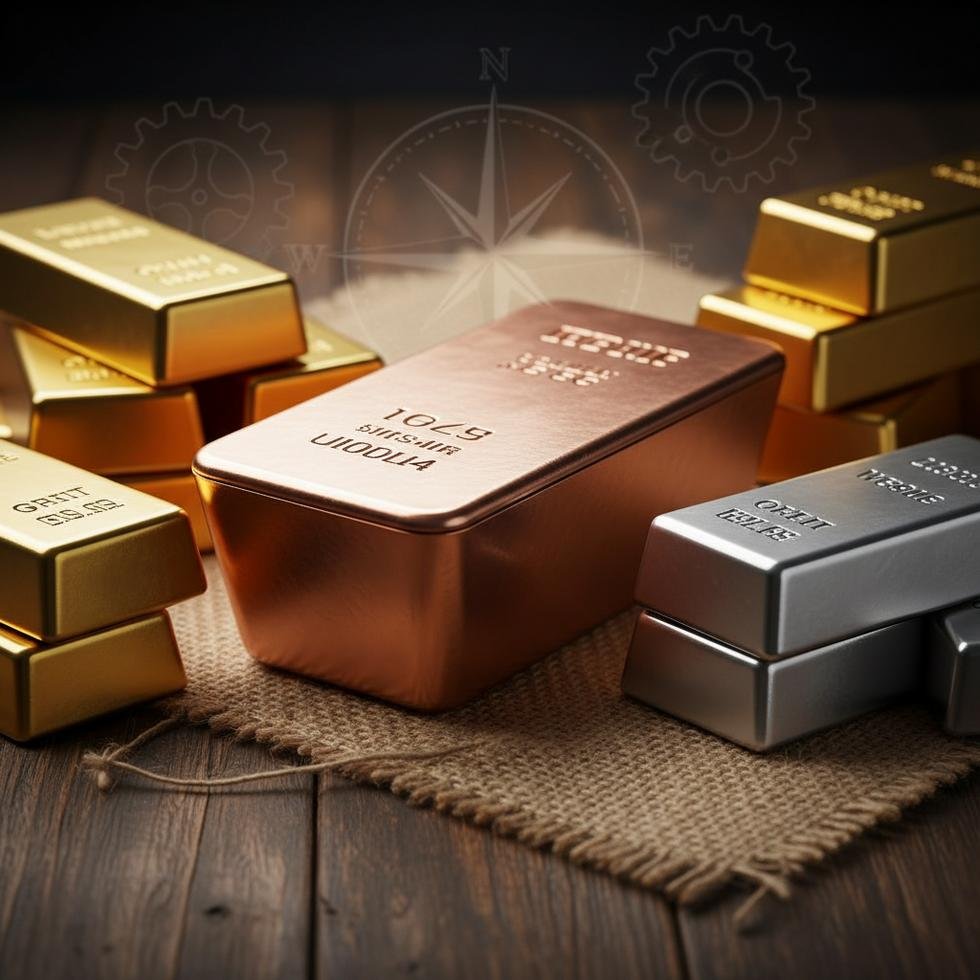 Bakır, altın ve gümüş külçeleri arasında parlıyor.