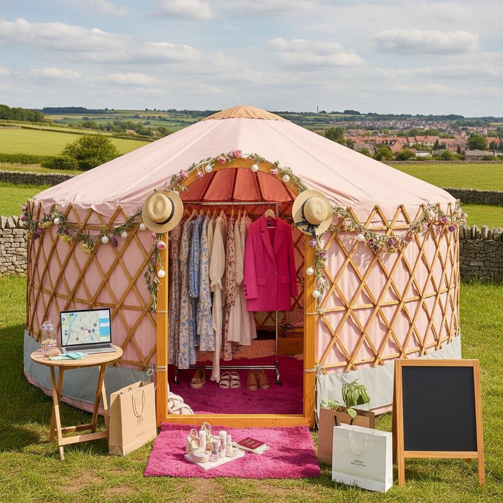 Barbiecore ve Cottagecore estetiklerini temsil eden moda parçaları ve renkler