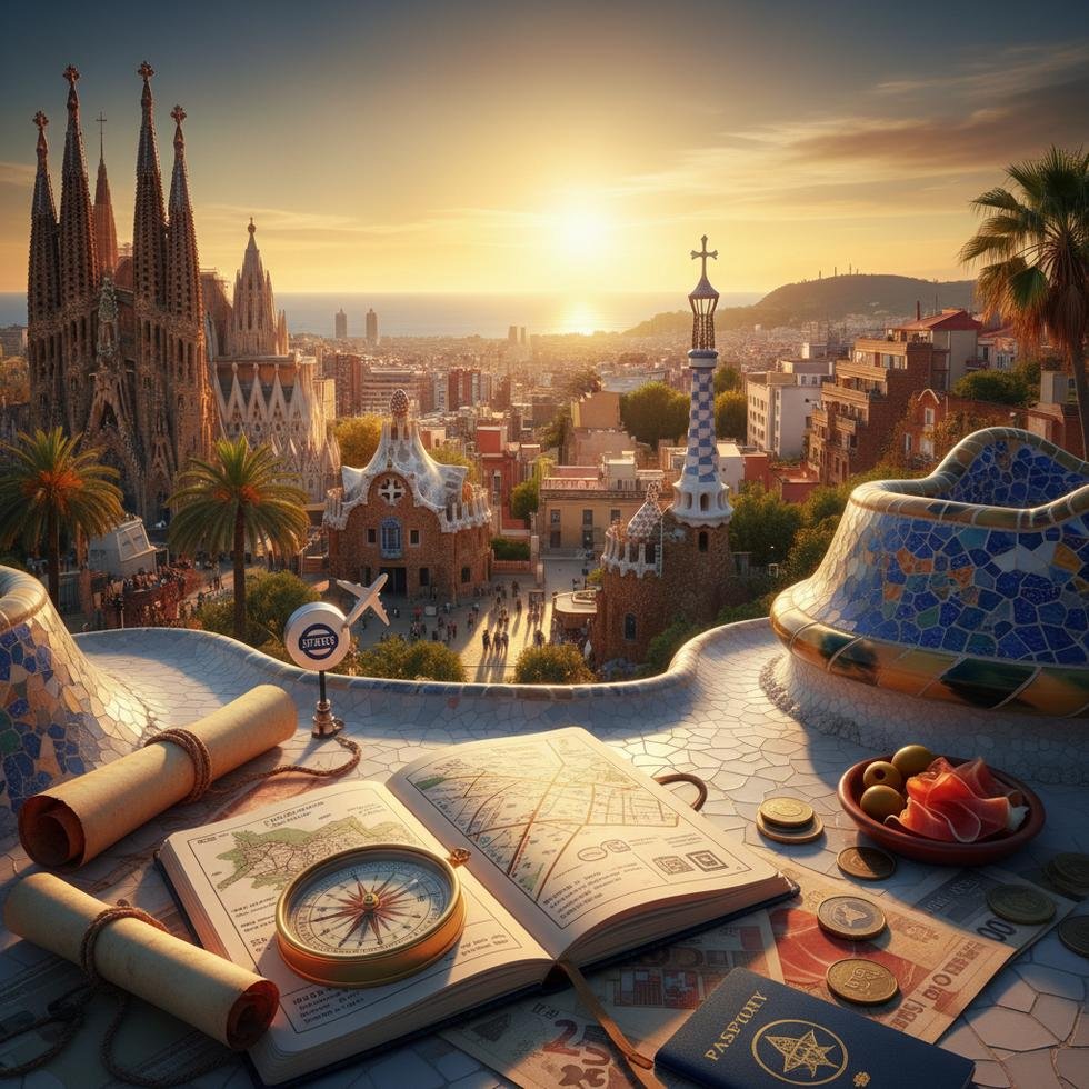 Barselona sokaklarında turistler ve şehir manzarası