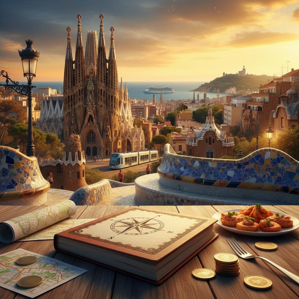 Barselona şehrinde Gaudi mimarisi ve şehir manzarası