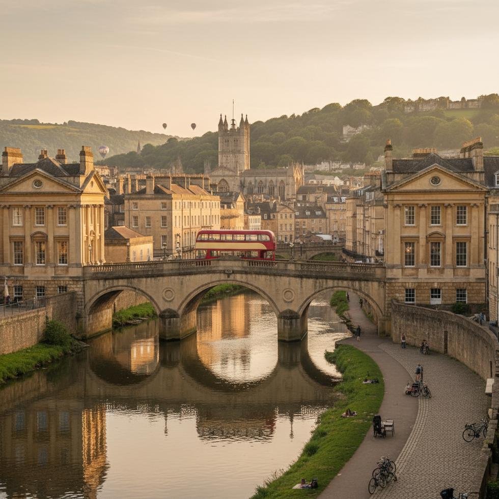 Bath şehrinde Royal Crescent manzarası