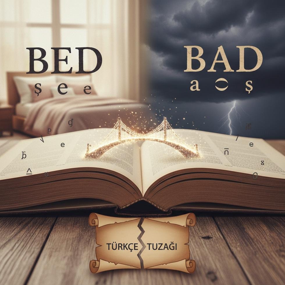 İngilizce bed ve bad kelimelerinin telaffuzunda fark yaratan ağız şekli gösterimi