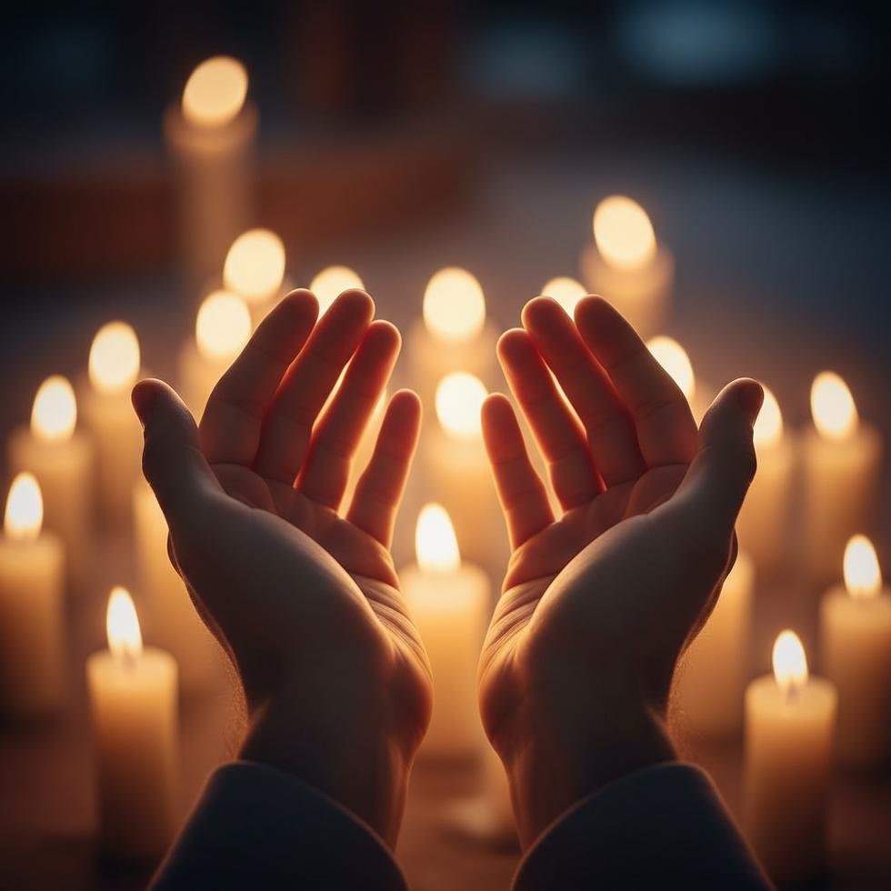 Berat Kandili duası için ellerini açmış kişi