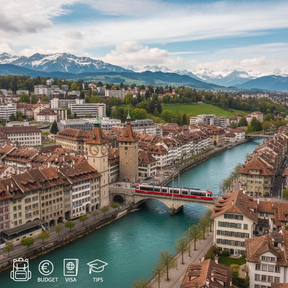 Bern şehir merkezi ve tarihi saat kulesi