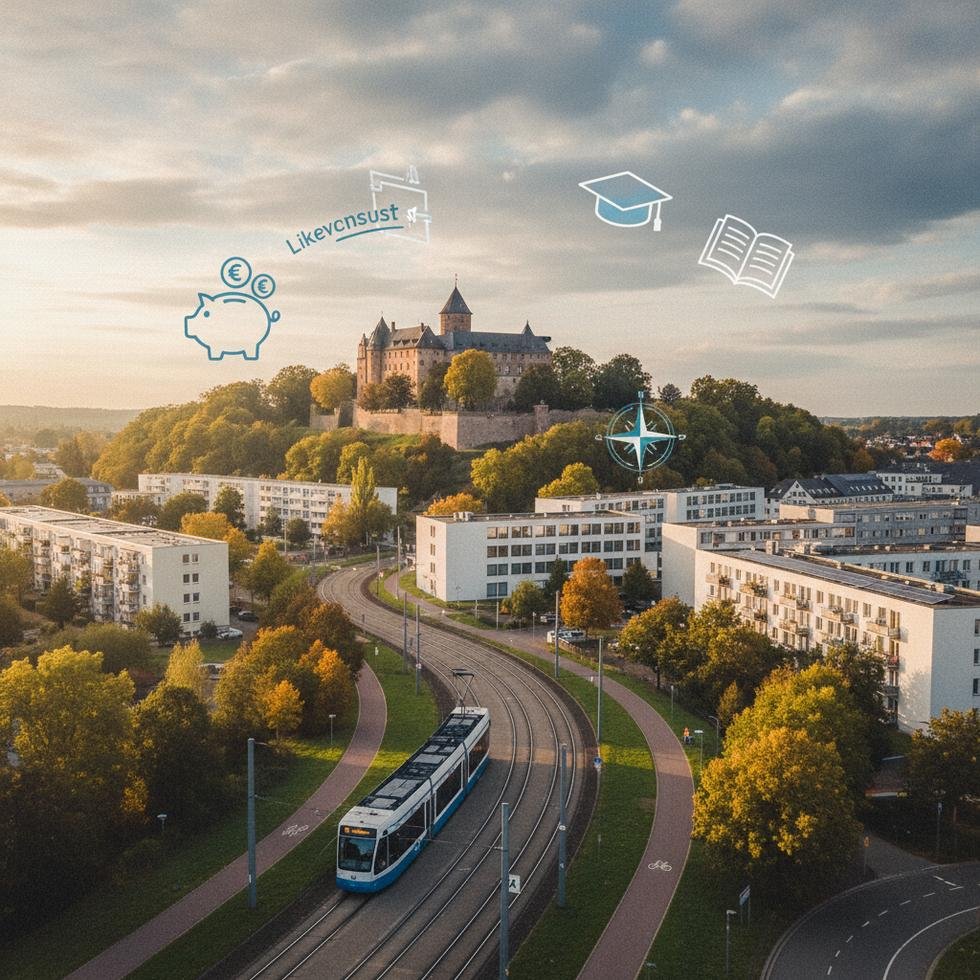 Bielefeld şehir merkezi ve kampüs bölgesi görüntüsü