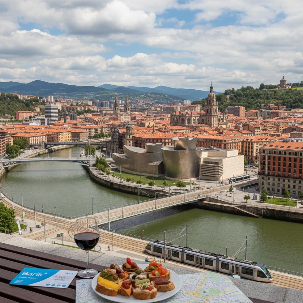 Bilbao şehrinin modern mimarisi ve nehir manzarası