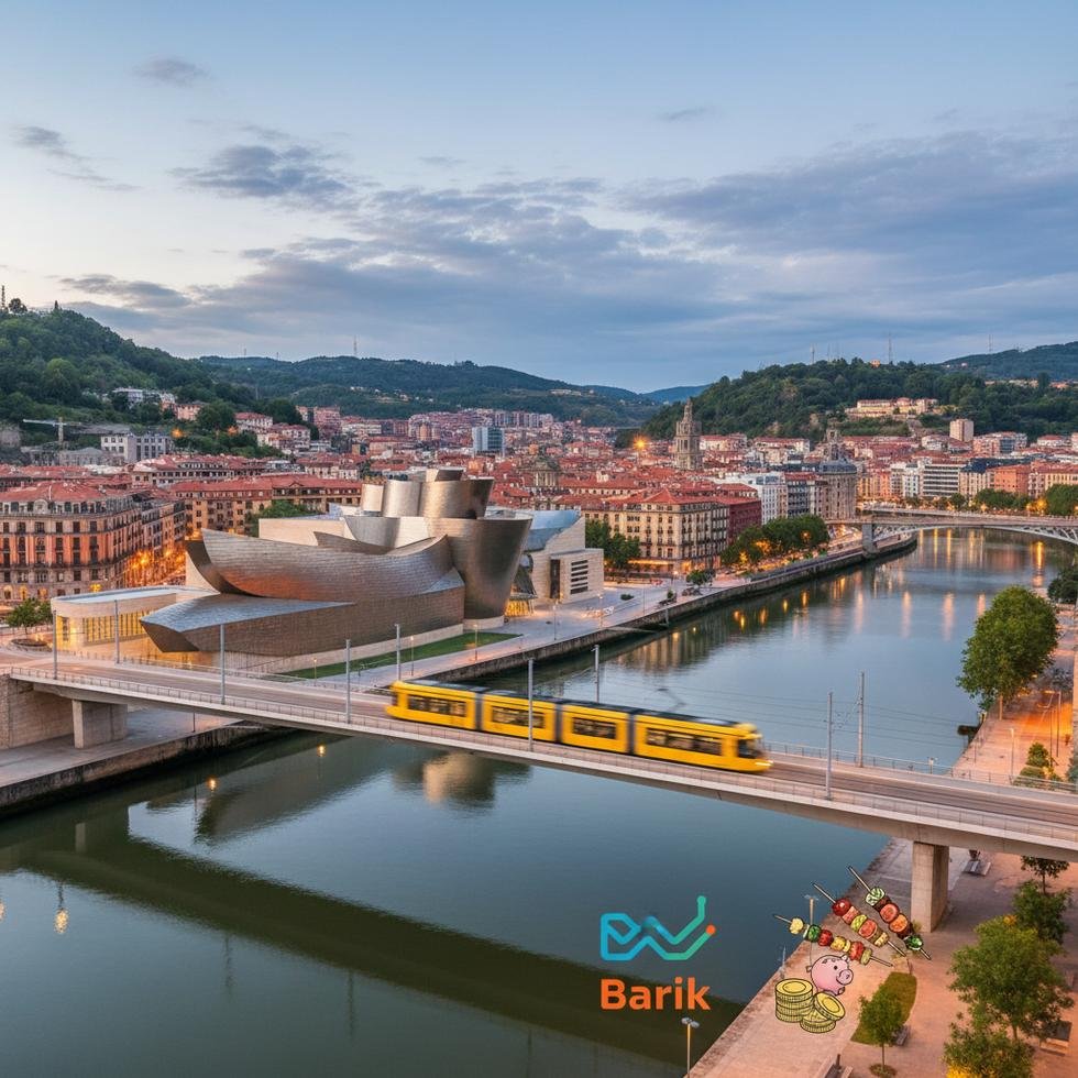 Bilbao şehir manzarası ve Guggenheim Müzesi